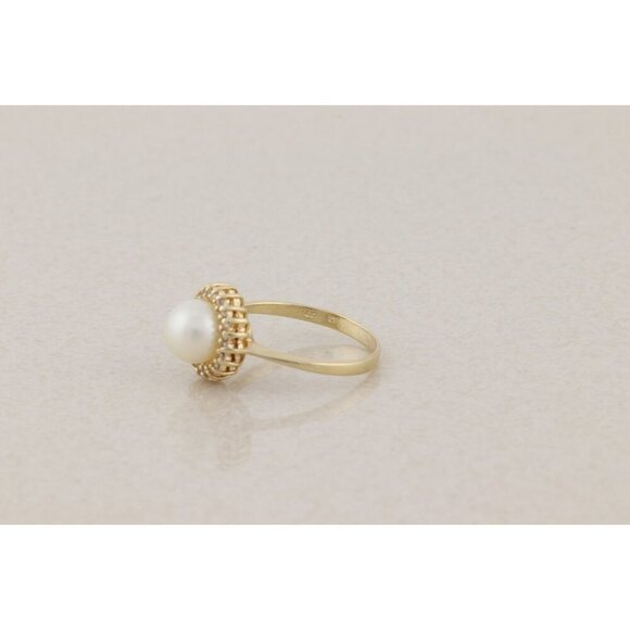 14k Yellow Gold Freshwater Pearl & Diamond Ring Halo Ring Size 6 3/4 - Picture 8 of 9